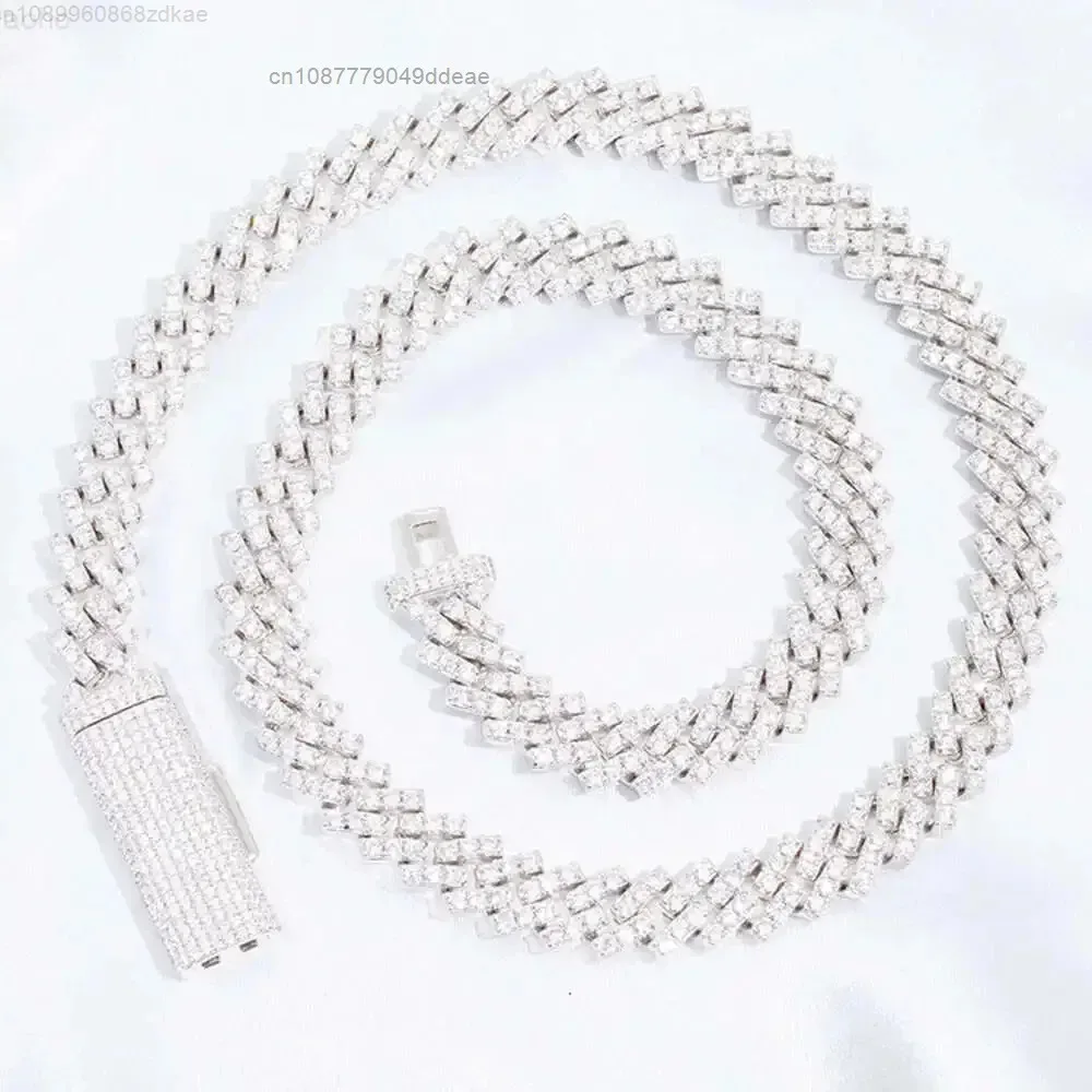 

Wu Zhou Customized Hiphop Style Single Row Chain Sterling Silver Vvs Top Quality Moissanite Cuban Chain Link for Rapper Jewelry