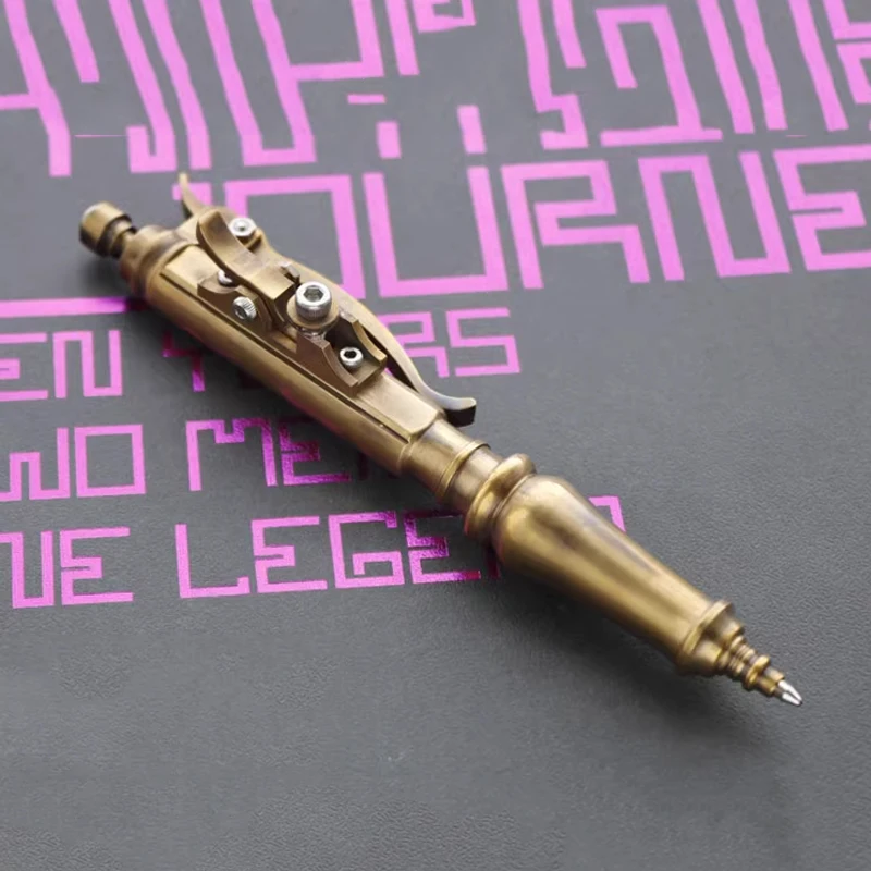 Outdoor EDC Retro Pulley Stainless Steel Writing Pen Brass Mechanical Bolt Toy Mechanism Pen