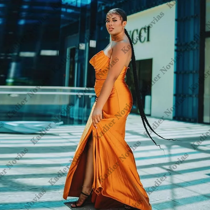 Plus ขนาด Burnt สีส้มชุดเจ้าสาว Mermaid ชุดราตรียาวซาตินงานแต่งงานชุด Robes Invitee Mariage