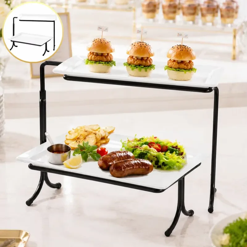White Triple Tier Buffet Stand for Wedding Party Hotel Restaurant Elegant Catering Display Rack with 3 Trays for Food Dessert