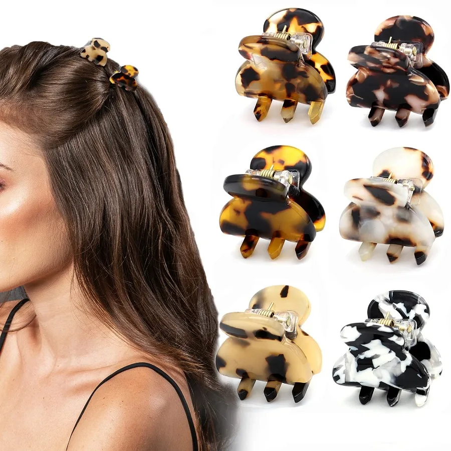 

6Pcs Small Hair Clips Mini Hair Claws Tortoise Shell Leopard Acrylic Hair Jaw Clips Clamps for Women Girls Thin Thick Hair Prac