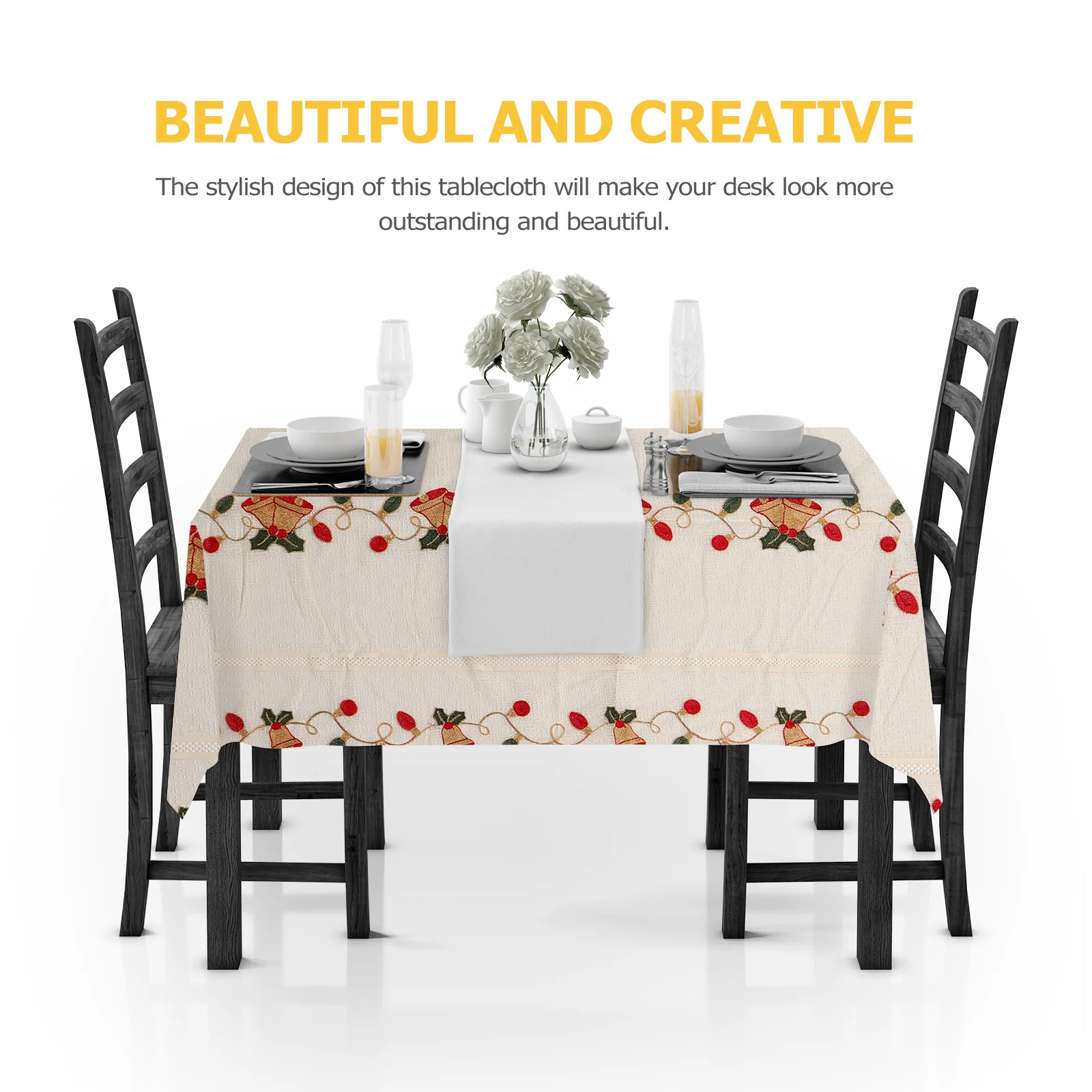 

Embroidered Christmas Tablecloth Elegant Soft Polyester Washable Dining Table Cover for Holiday Celebrations and Festive Decor