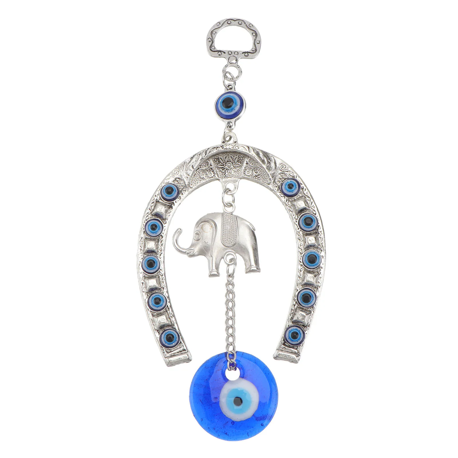 

Horseshoe Elephant Pendant with Blue Eye Bead Premium Alloy Blessing Decor for Door Home Office Interior Protection Luck