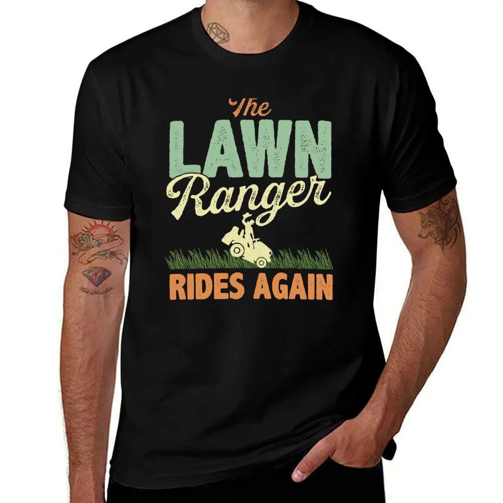 The Lawn Ranger Rides Again Funny Gardening Mowing Lover Gift Lawn Mover Design T-Shirt