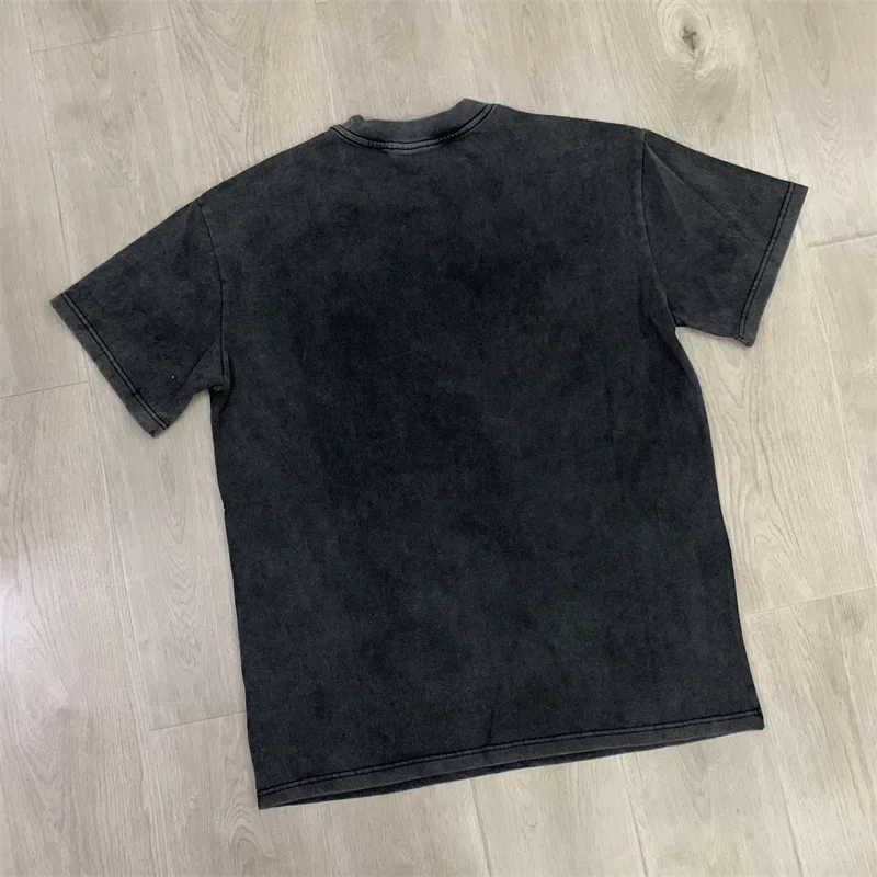 Hot Drill Letter VALLEY Short Sleeves Fun Animal Rugby Print Pure Cotton Black Washed Vale Men's Oversized T Shirt