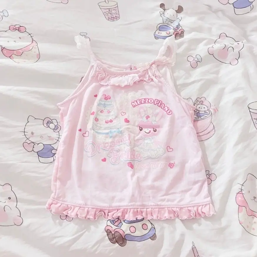 Japanese Kawaii Clothes Cute Cartoon Graphic T Shirts Summer New Short Sleeve Tees Sweet Y2k Crop Top Student Lolita T-shirt