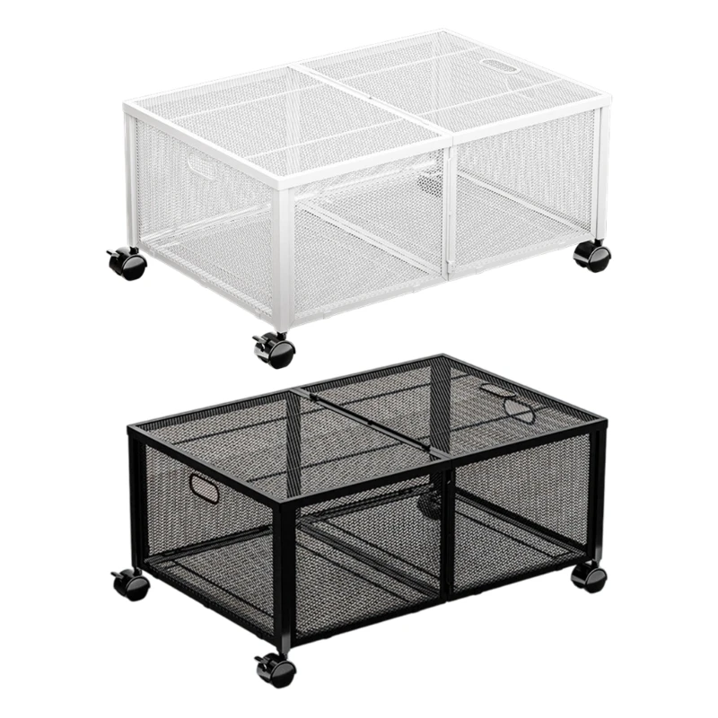 Underbed Trolley Metal 62.5x41x23.5cm Black/White with Movable for Clothes Books Shoes Storage Bedroom Cart