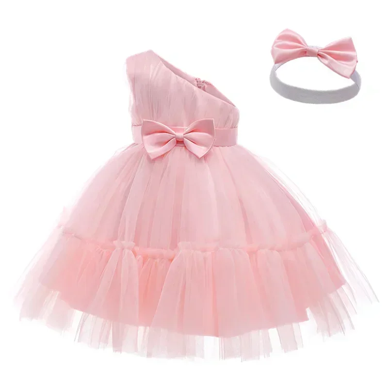 Baby Girls Dress for Birthday Party Wedding Prom Kids Bow Pink Dresses Infant Girl 1st Birthday Baby Set Princess Baptism Dress