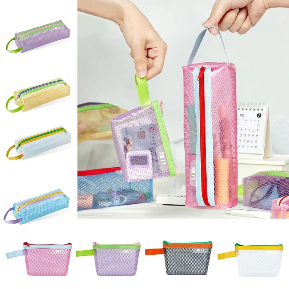 Portable Mesh Pencil Case Zipper Large Capacity Stationery Storage Pouch Triangular Marker Pouch Pouches Bag Organizer