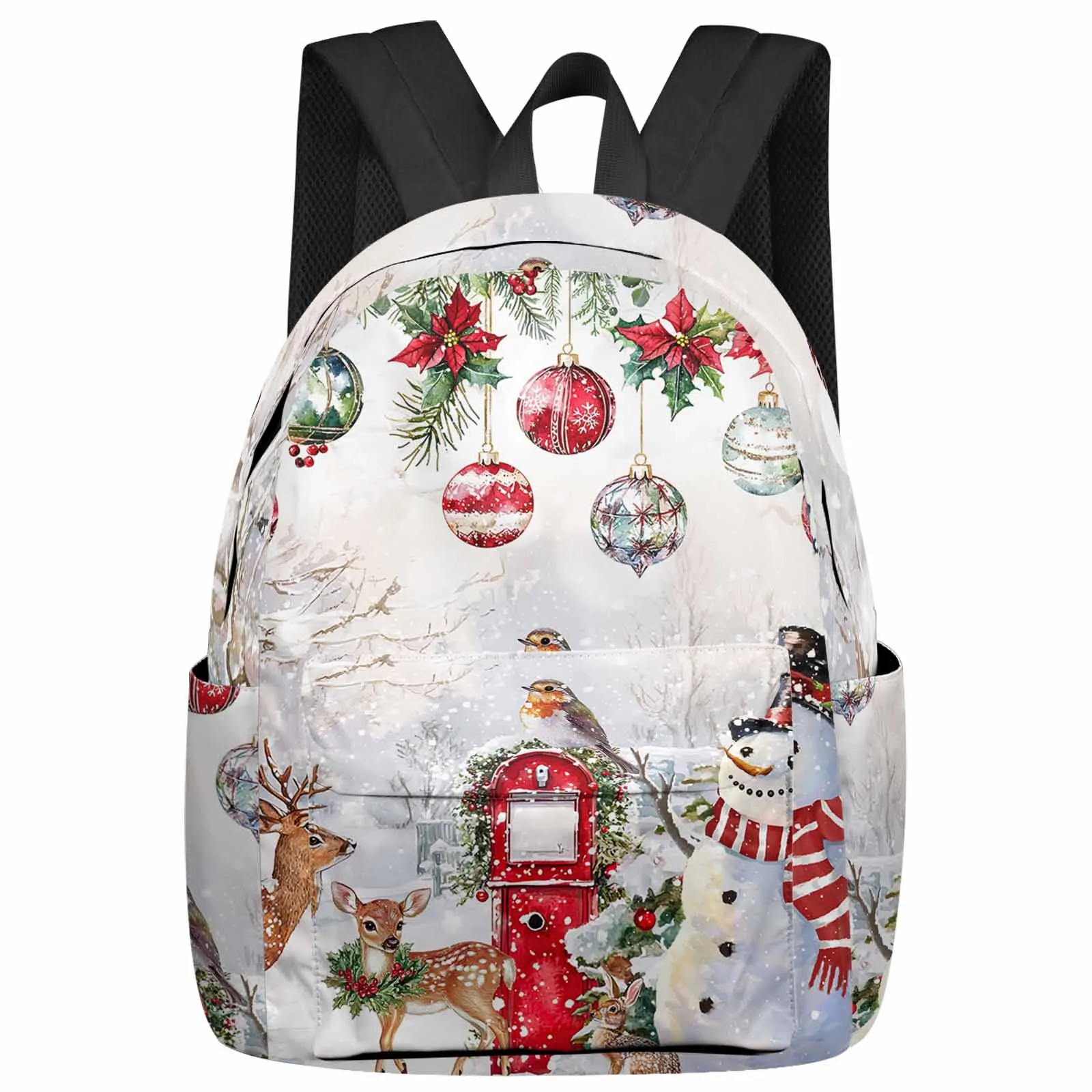 

Christmas Ball Snow Scenery Animals Large Capacity Backpack Men Laptop Bags High School Teen College Girl Student Mochila