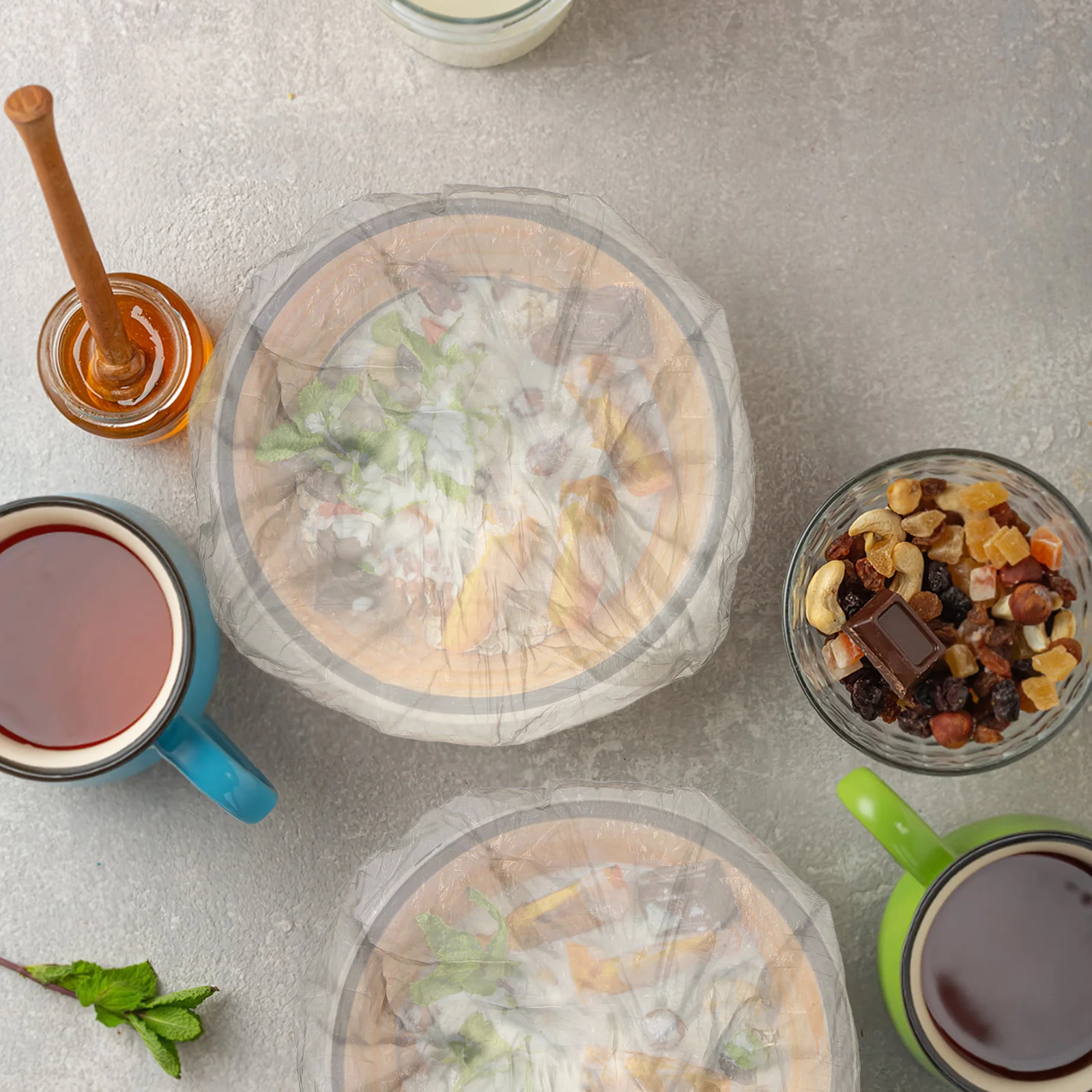 

100Pcs Reusable Plastic Bowl Covers Elastic Stretch Food Covers for Bread Proofing Baking Kitchen Use Bread Proofing Cover