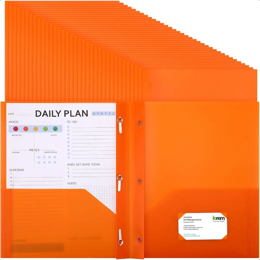 

48 Pcs Plastic Folders with Pockets and Prongs 2 Heavy Duty Pocket Folders with 3 Prongs and Fasteners for Office OrangeClassic