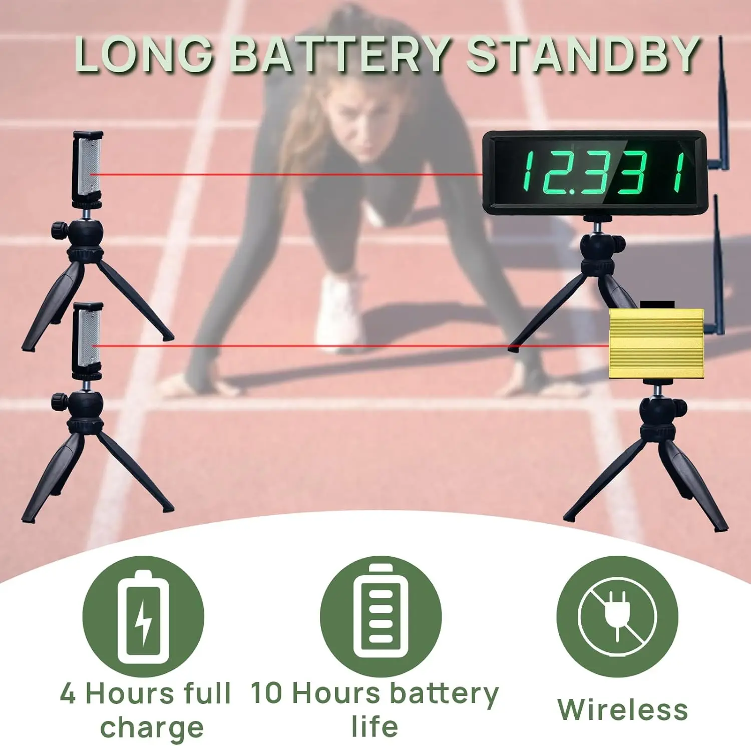 Wireless Laser Shot Timer Sprint Running Stopwatch Speed Training Tool for Track Field Skating Bike