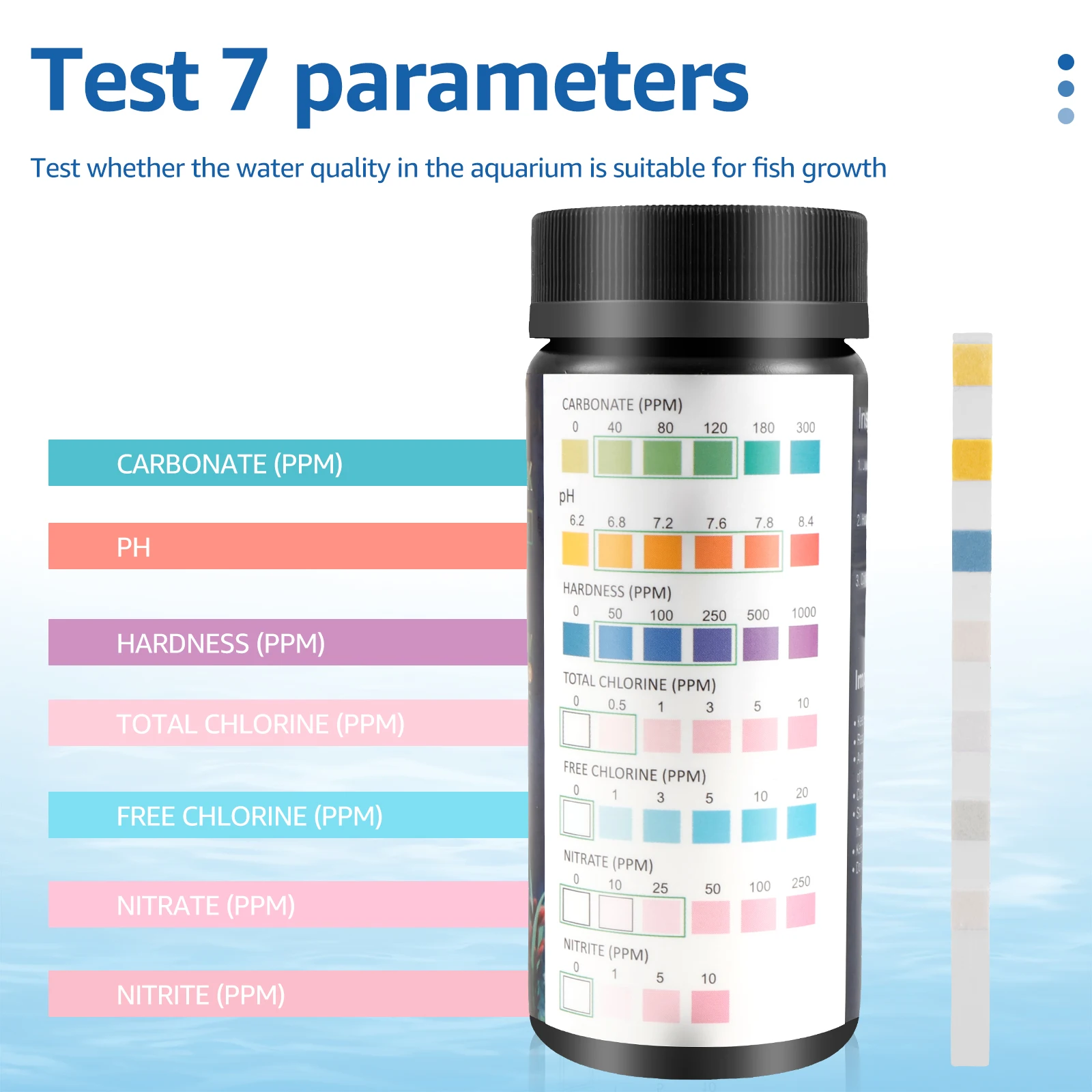 100Pcs 9-IN-1 7-IN-1 Aquarium Test Strips Fast Accurate Fish Tank Test Kit Water Quality Monitor pH Test Strips with Test Tube