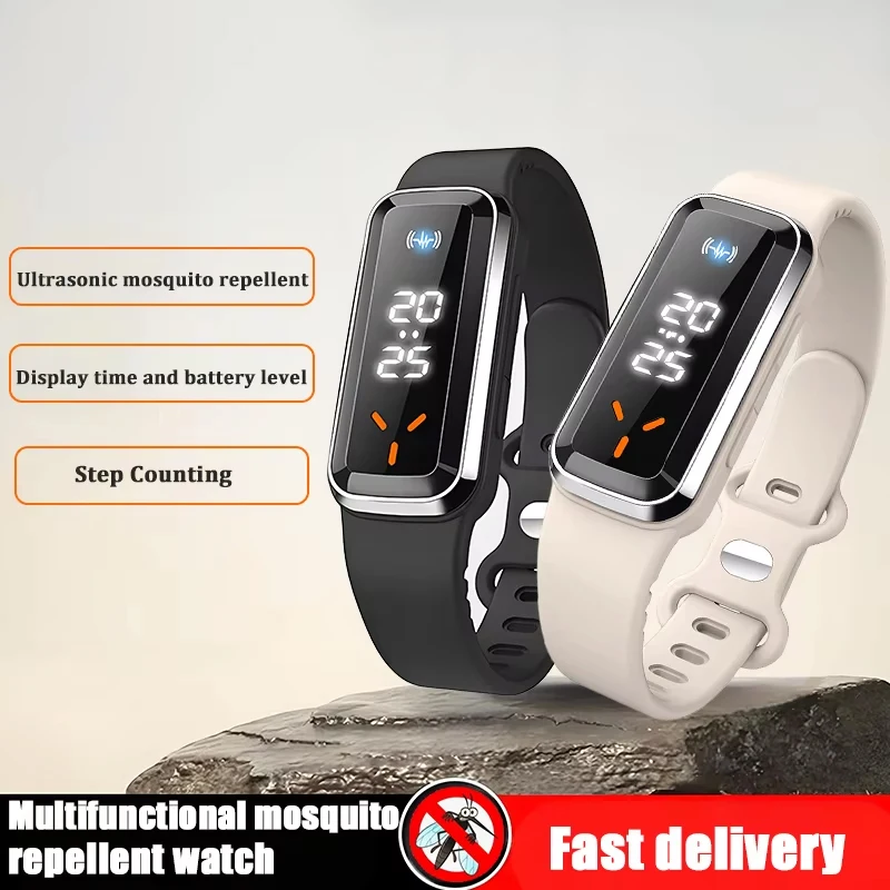 Muñequera multifunción antimosquitos, pulsera ultrasónica repelente de insectos, pulsera electrónica recargable, podómetro