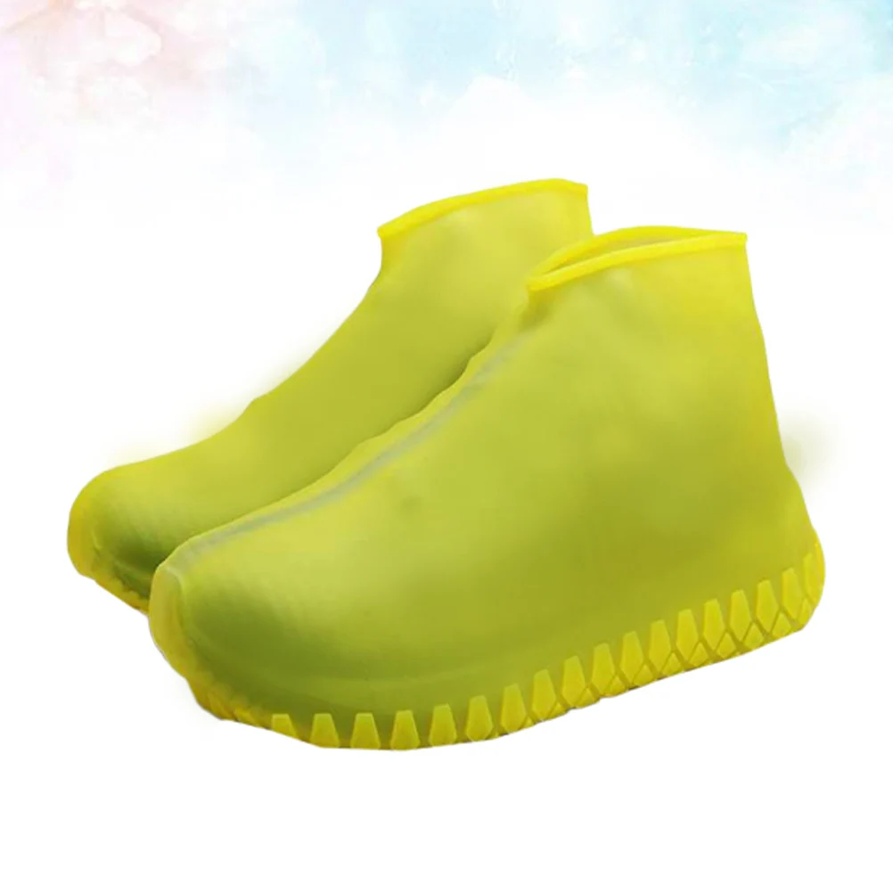 

1 Pair Yellow L Size Unisex Adult Waterproof Shoe Covers Transparent Anti-Slip Rain Dustproof Outdoor Full Protection Elastic