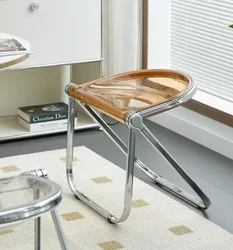 Plastic Dining Chair Acrylic Transparent Folding Office Metal Leg Small Stackable Chairs Green Cadeira Restaurant Furniture