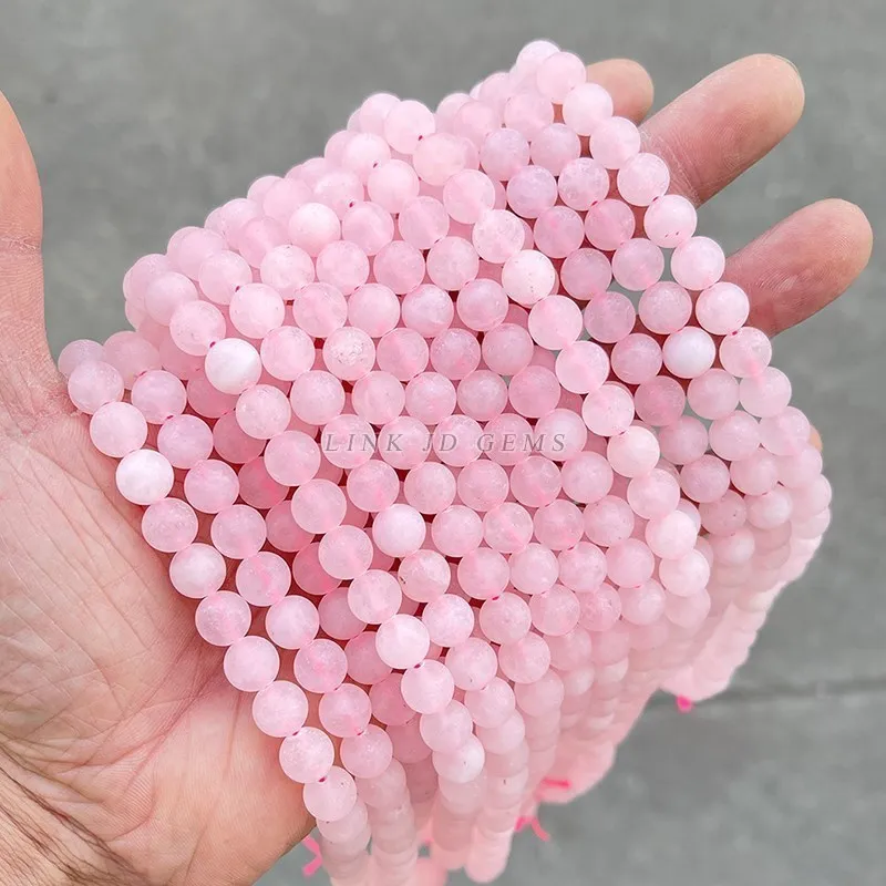 Natural Stone Frosted Pink Quartz Round Loose Matte Beads For Jewelry Making Needlework Bracelet Diy Pick Size Accessories