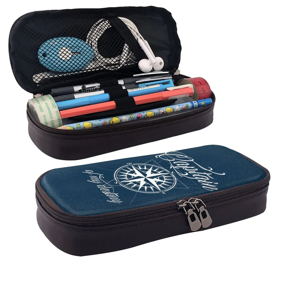 Nautical Compass Captain Anchor Boat Leather Pencil Case Pencil Pouch Stationery Supplies Pen Box Pencil Bag for Students Gifts