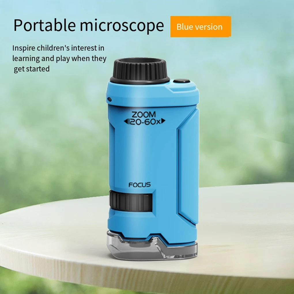 Kid Pocket Microscope Science Experiment Toy Kit 60-120x Educational Mini Handheld Microscope with Light Children Christmas Gift