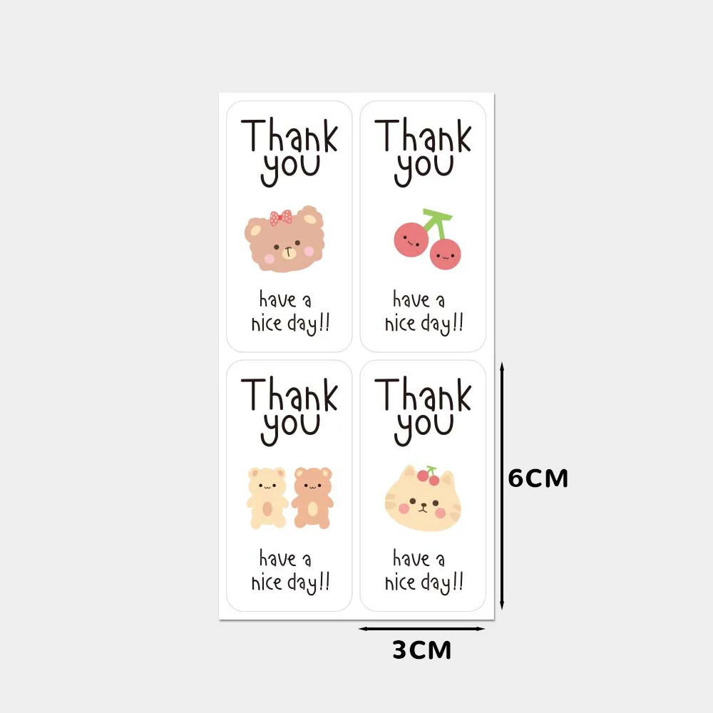 100pcs Cute Cartoon Ellipse Thank You Stickers Gift Box Sealing Stickers Store Packaging Sealing Labels