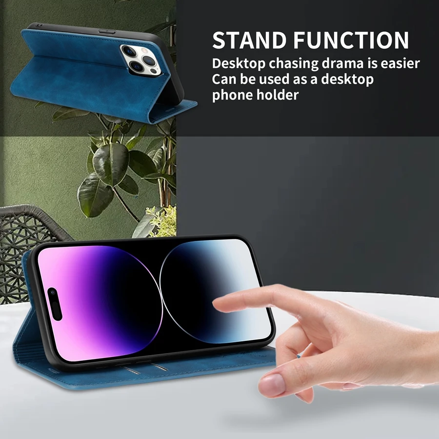Wallet Skin Friendly Magnetic Flip With Card Slot Leather Case For iPhone 15 Pro Max 14 13 12 11 SE 2022 X XR XS Max 8 7 6s Plus