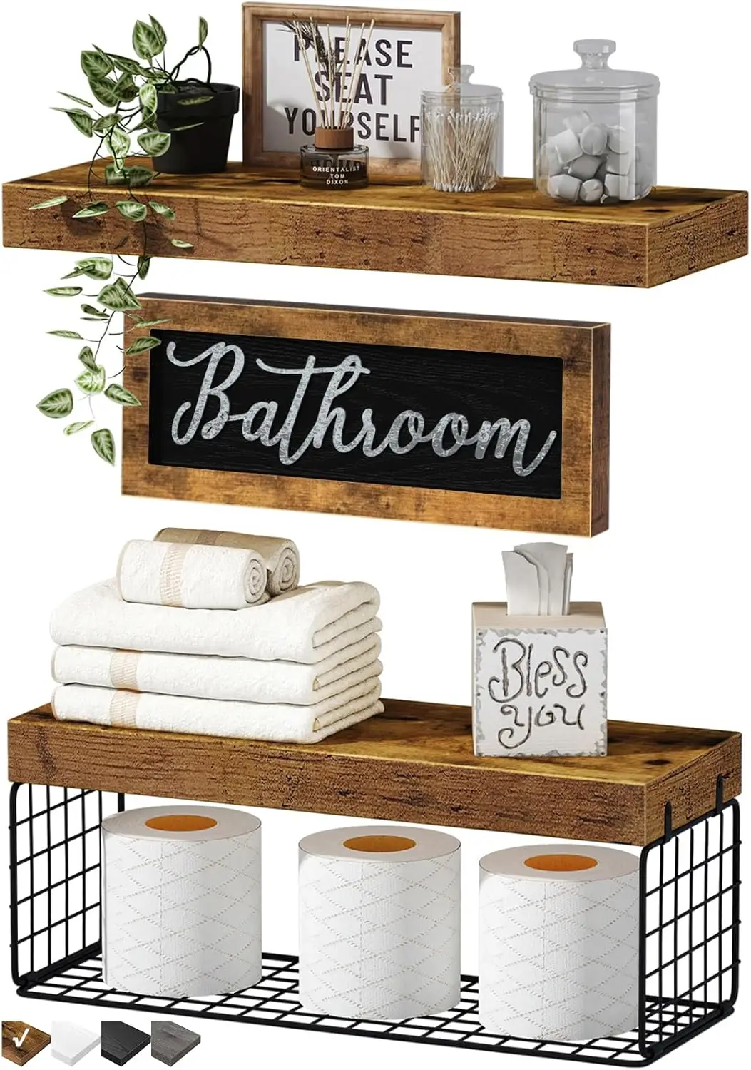 Bathroom Shelves Over Toilet - Paper Storage Wall Mounted Farmhouse Decor Decorations Aesthetic Décor Sign Small Floating