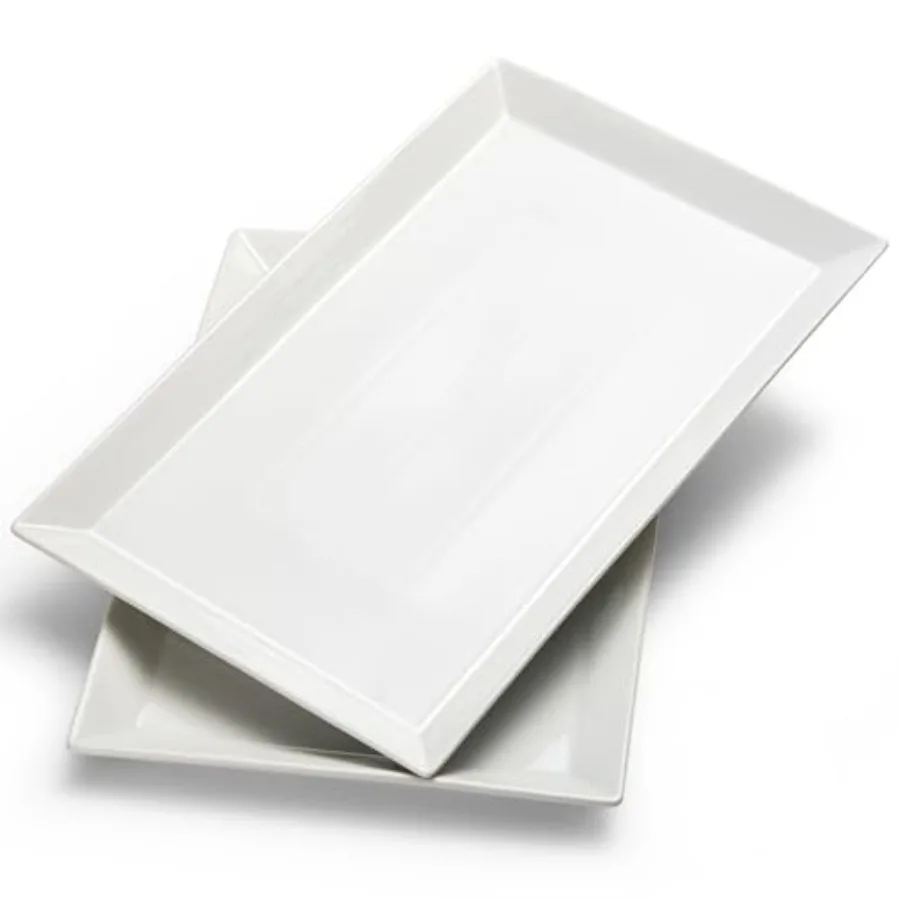 

Large Serving Platters, 18.5" x 11.5" White Serving Trays Set of 2, Rectangular Porcelain Plates for Party, Wedding, Birthday, E
