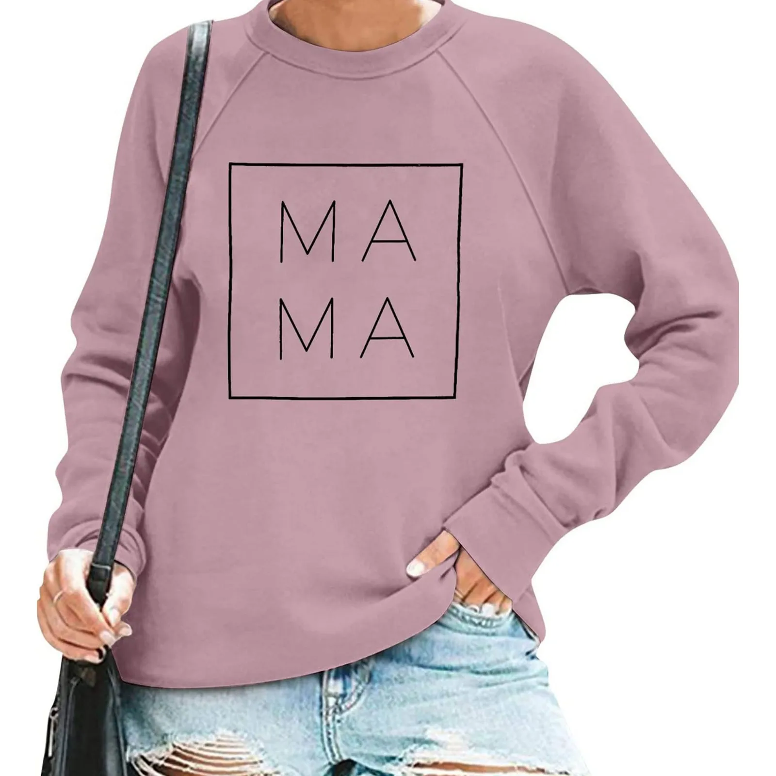 

Women's Casual Round Neck Pullover Sweatshirt With Letter Print Comfortable Top For Mom Homage Sweatshirt