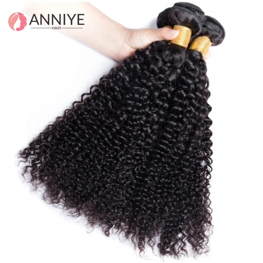 Cabelo encaracolado não processado virgem tecer cabelo humano 3 pacotes com fechamento de renda 4x4 pacotes de extensões de cabelo encaracolado para mulher ﻿ 12A
