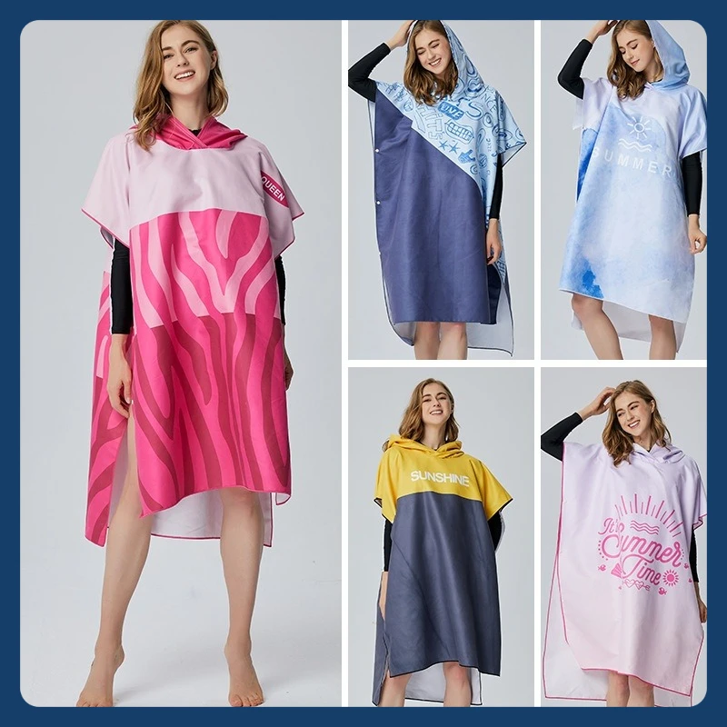 

Microfiber hooded wearable absorbent quick-drying bath towel adult beach bathrobe summer double-sided velvet printed cape