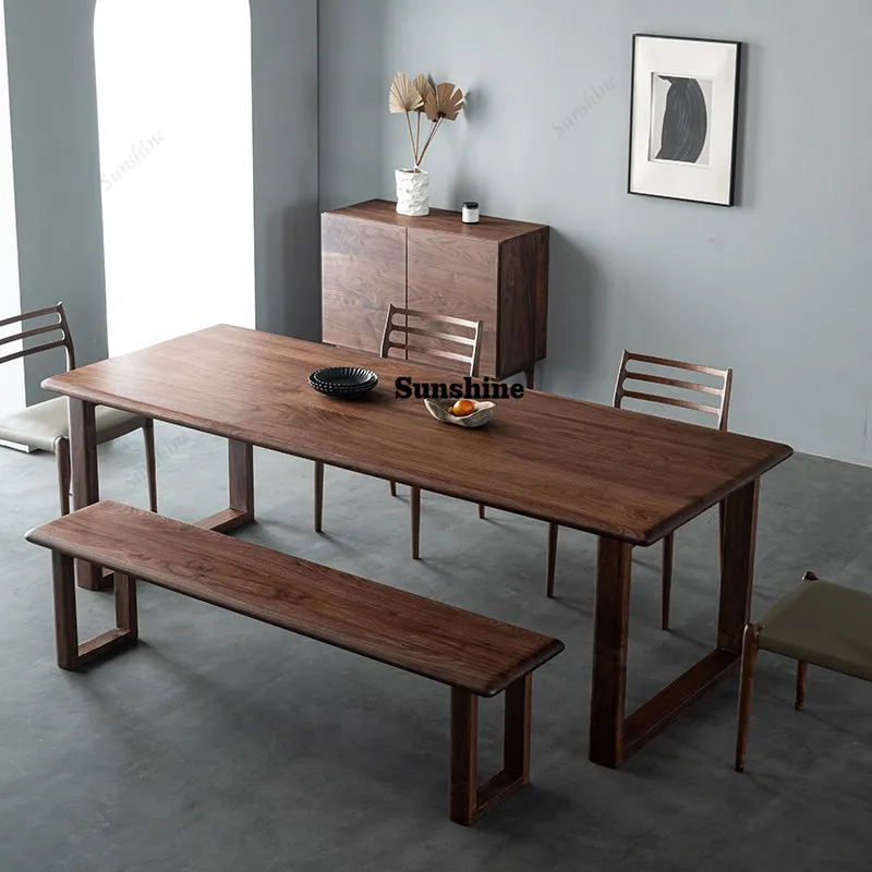 

Обеденный стол и стулья из массива дерева в стиле лайт-люкс, японский дизайн, прямоугольный конференц-стол