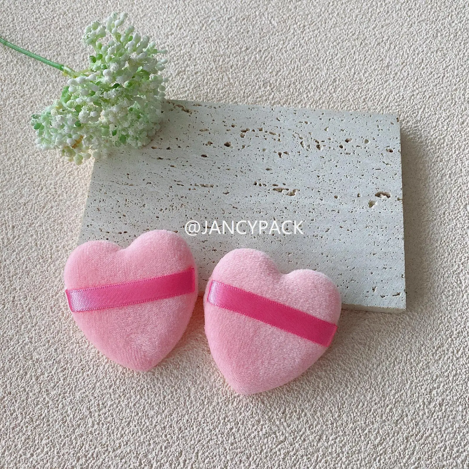 50pc Colorful Makeup Tool Soft Makeup Pure Body Face Pink Black White Velvet Heart Shape Cosmetic Makeup Powder Puff With Handle