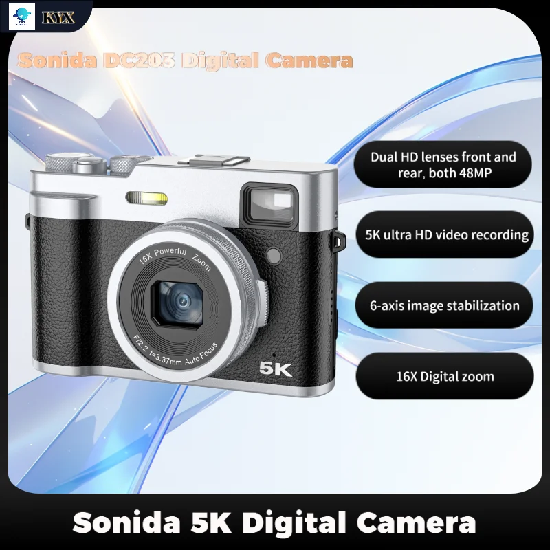 

Sonida 5K Digital Camera Auto Focus 48MP 12-Megapixel CMOS Sensor Anti-Shake Video Camera with Viewfinder Flash & Dial