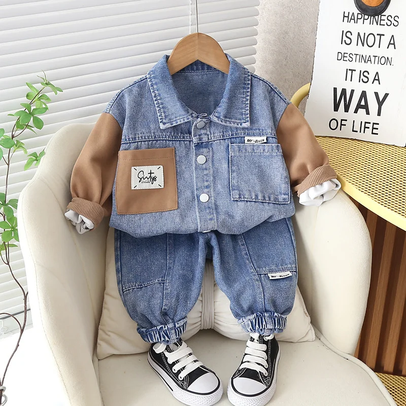 Fashion Denim Sets For Baby Spring Autumn Boys Girls Cowboy Coat+Pants 2Pcs Kids Clothing Suit Children Outfits 1-5 Years