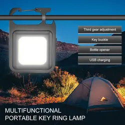 Super Bright COB Keychain Flashlight Portable Camping Lamp Magnetic Repair Light Outdoor Emergency Lamp with Folding Handle