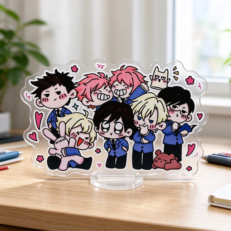 Anime Ouran High School Host Club Fujioka Haruhi King Hitachiin Hikaru Cosplay Standing Plate Figure Stand Desktop Ornament Prop