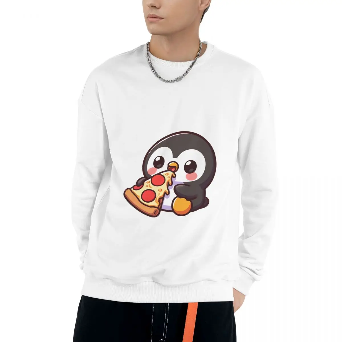 Cute Pizza And Animal Falling shoulder pure cotton round neck adult sweatshirts new casual loose fit top