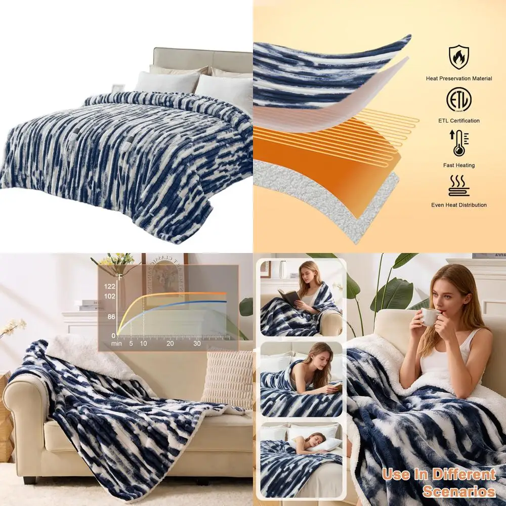 

Queen Size Electric Blanket 84x90 with 6 Heat Levels, 10-Hour Auto-Off, Faux Fur, Overheat Protection, Navy Blue