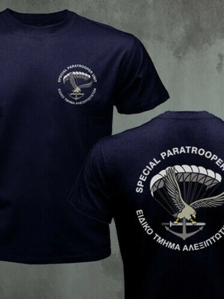 ギリシャ軍etaギリシャ特別落下傘兵airborne unit力tシャツ半袖カジュアル綿100% oネック夏のtシャツ