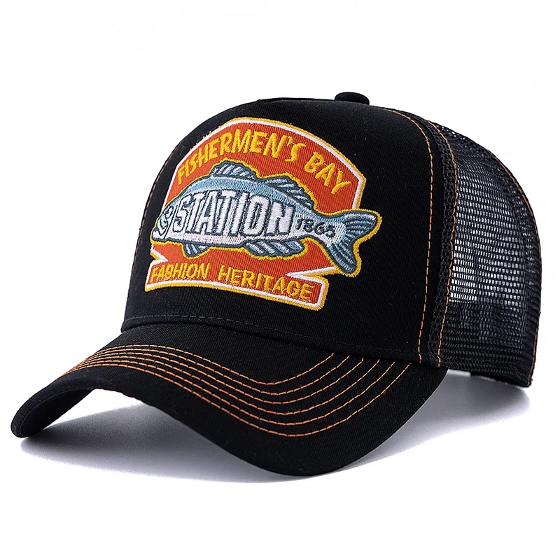 رائجة البيع الأسماك الكبيرة المطرزة تنفس شبكة قبعة سائق الشاحنة الرجال النساء قبعة الصيد Snapback قبعة الصيد في الهواء الطلق