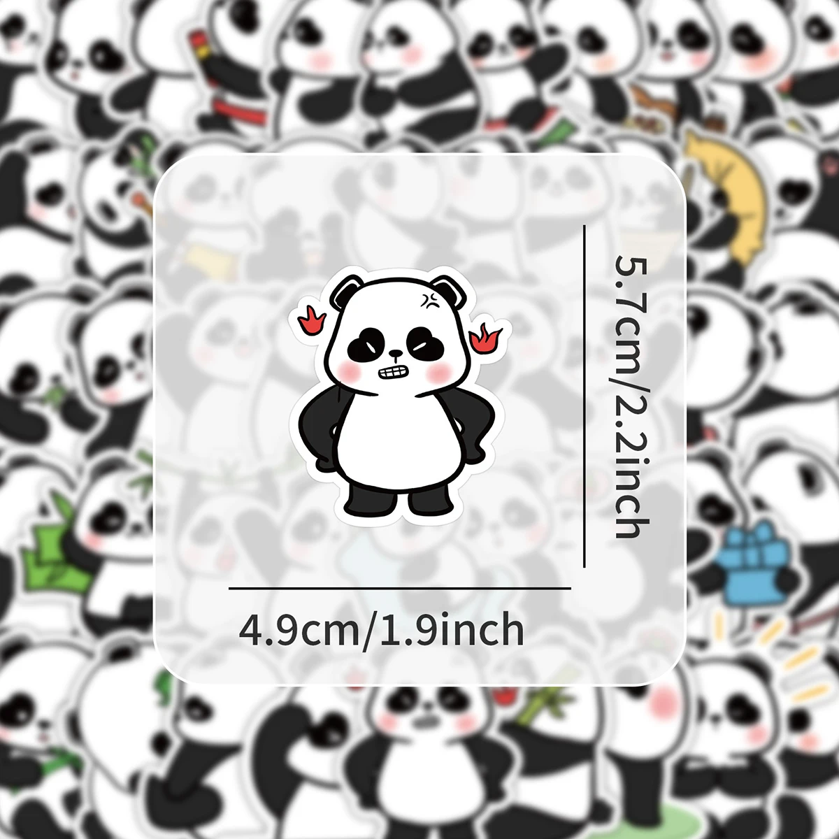 50Pcs Panda Stickers, Black White Panda Pattern with Bamboo & Instrument Element, Waterproof Self-Adhesive Vinyl Decals for Lug