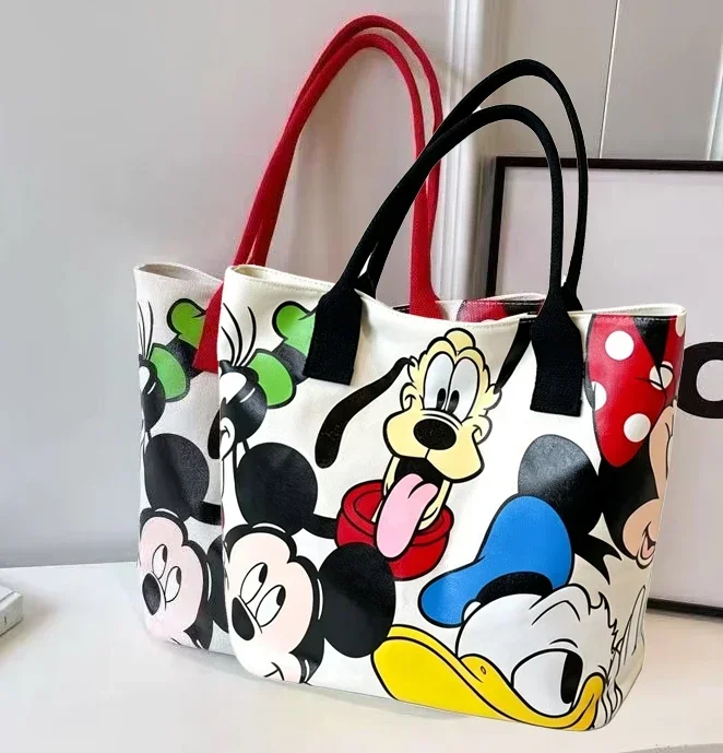 Disney Mickey and Minnie shoulder bag, large capacity canvas tote bag, fashionable casual crossbody bag, work commuting women's