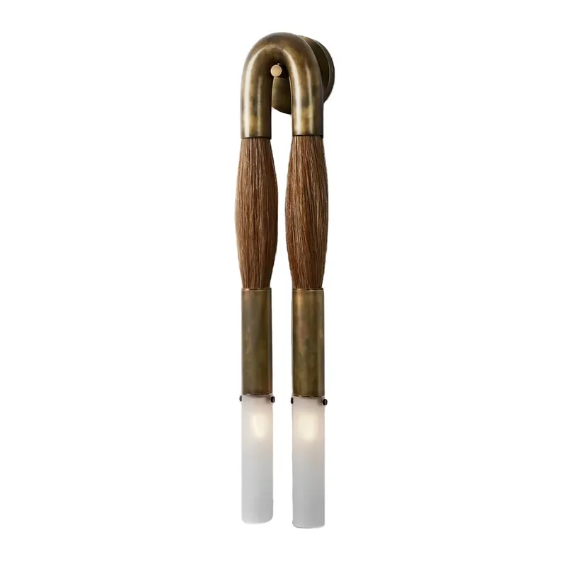 New Design Vintage Art Decor Solid Brass Etched Glass Shade Horsehair Wall Lamp Indoor Wall Sconce Wall Light Apparatus