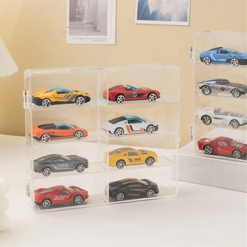 Acrylic Storage with 8 Container for Miniature Car and Trinkets Clear Acrylic Display Case for Collectibles