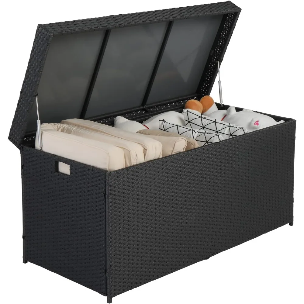 

Outdoor Wicker Storage Box, 132 Gallon Patio Rattan Deck Box, Wicker Storage Bench for Indoor, Outdoor, Pool, Balcony,