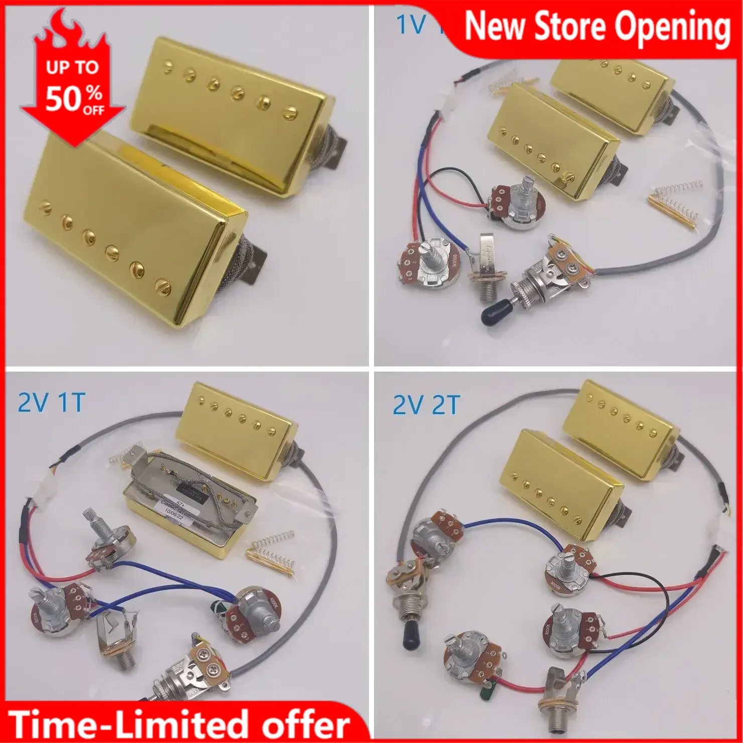 Alnico V Classic 57 Guitar Humbucker Pickup Bridge&Neck Gold with Wiring Harness 1V1T/2V1T/2V2T Set fot TL Guitar