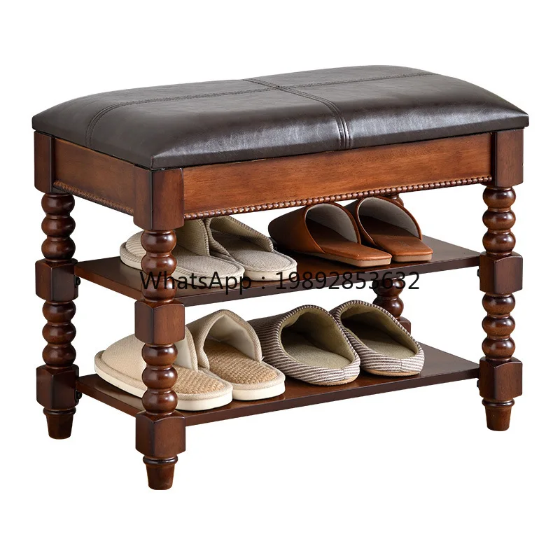مقعد أحذية LYY على الطراز الأمريكي للمدخل، خزانة أحذية للجلوس، مقعد أحذية من الخشب الصلب للاستخدام المنزلي، شقة صغيرة متعددة الوظائف #4