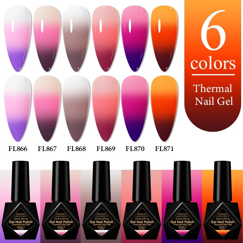 6pcs 10ml Thermal Gel Nail Polish Set 3Layers Temperature Changing UV Gel Semi Permanent Soak Off Varnish Nail Art Nail Supplies