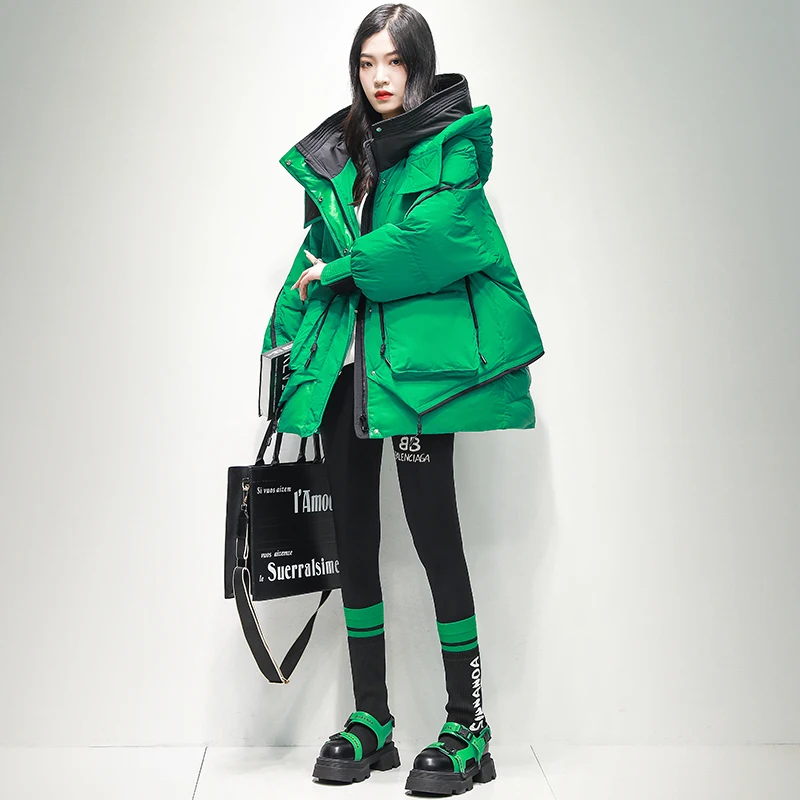 

Korean Fashion Green Warm Puffer Parkas Coat Thicken Oversized Jackets Casual Parkas Women Winter Down Coat 2023